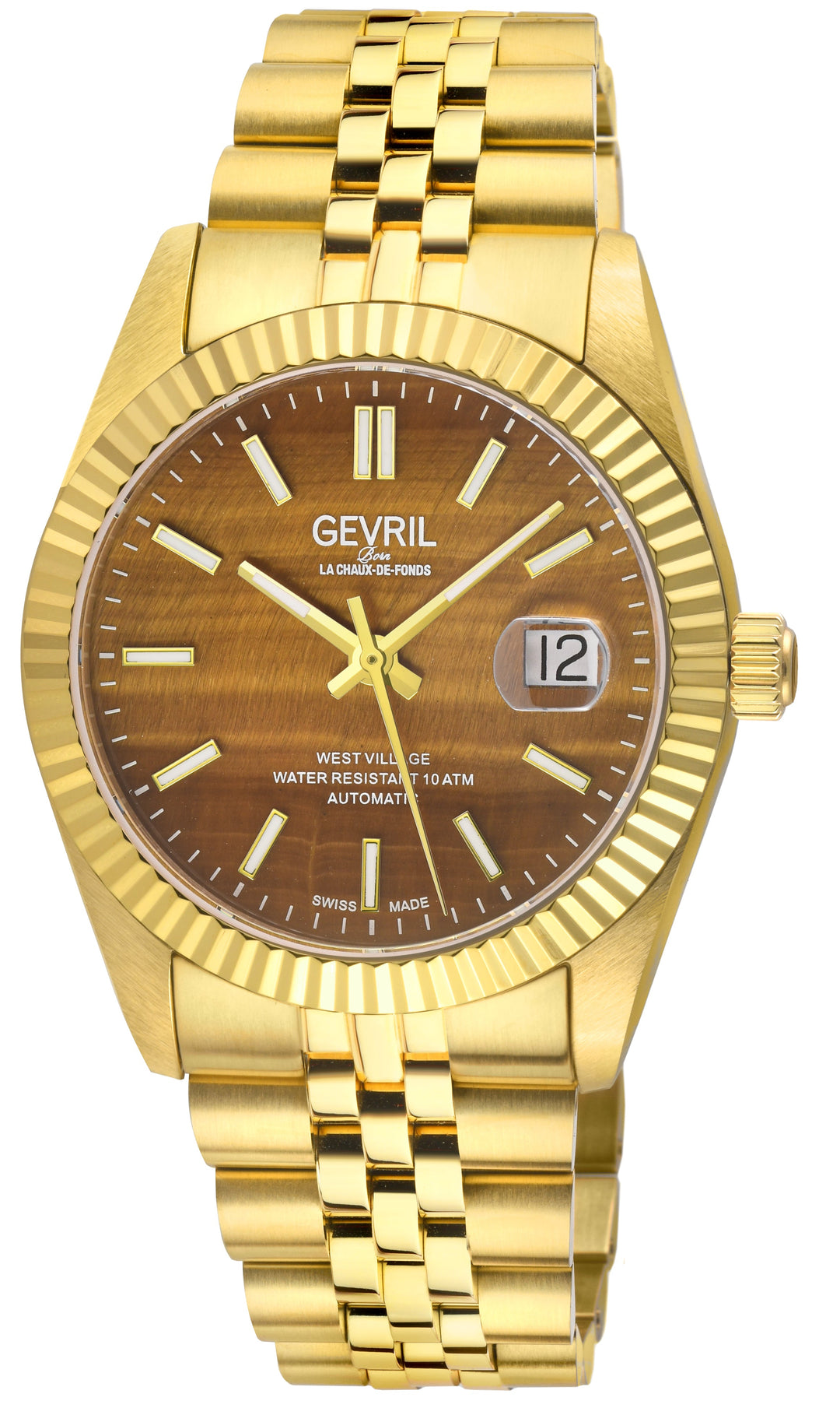 West Village Automatic Gevril Men's Automatic West Village Brown Tiger Eye Dial 