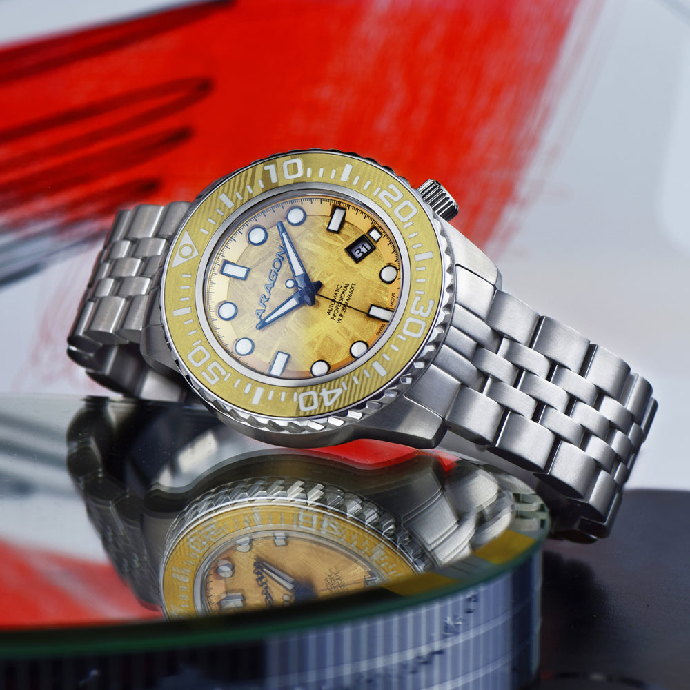 EVO Meteorite Swiss Automatic Limited Edition Titanium Damascus Bezel - Gold | G