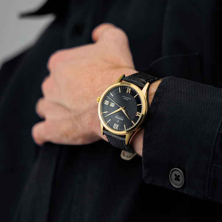 Swiss Made Black / Leather Black Dial