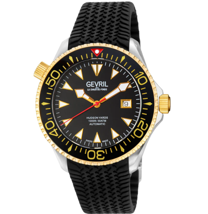 Hudson Yards  -  Rubber Swiss Made SW200 ceramic rotating bezel helium valve, Bl