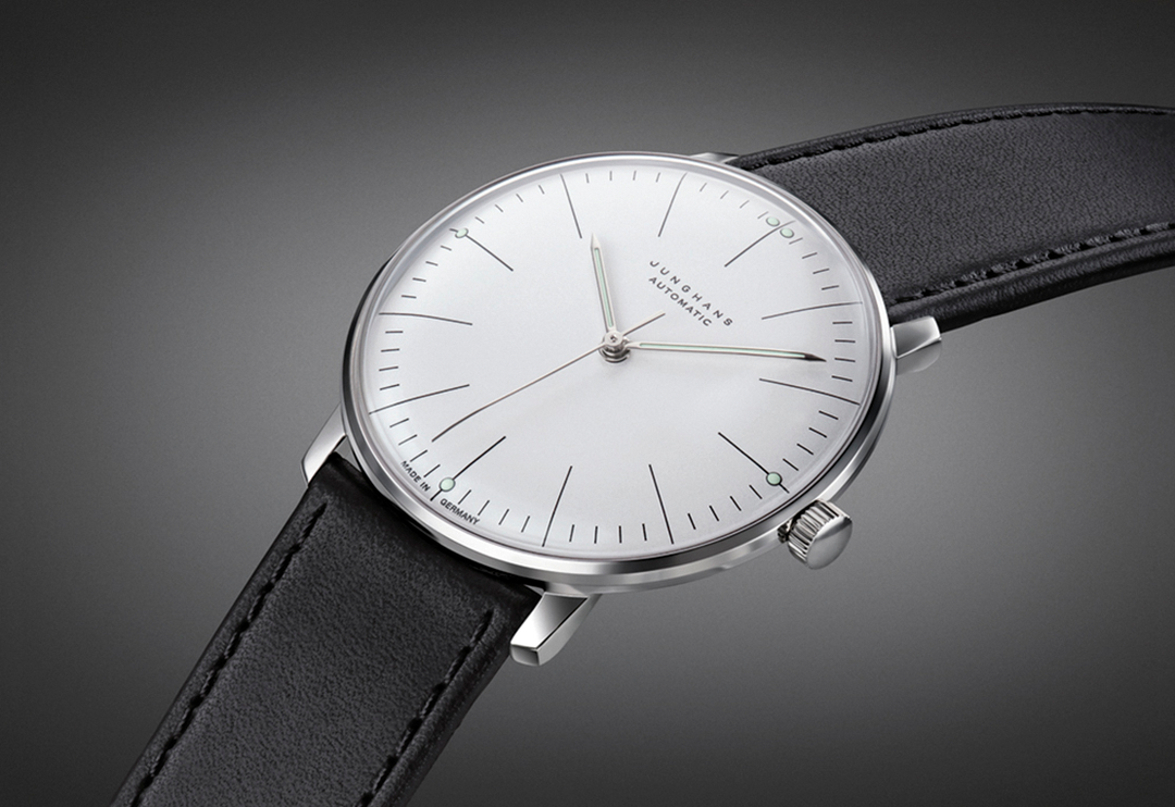 Max Bill Automatic Silver-Plated Dial / Black Leather Strap Silver Dial