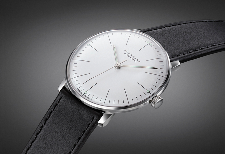 Max Bill Automatic Silver-Plated Dial / Black Leather Strap Silver Dial