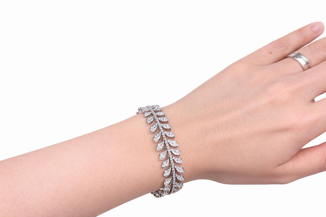 Diamond Leaf Bangle Bracelet