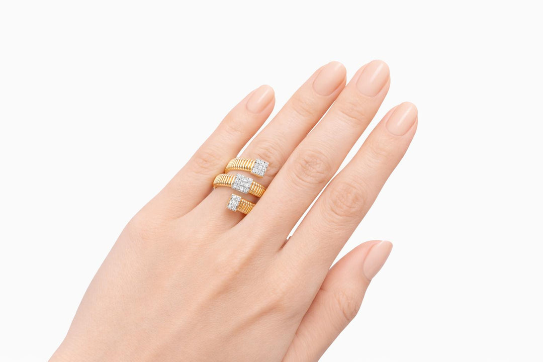 Ribbed Diamond Wrap Ring