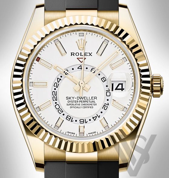 Brand New Rolex - Sky-Dweller - White Index Dial - 18K Yellow Gold - Oysterflex Bracelet