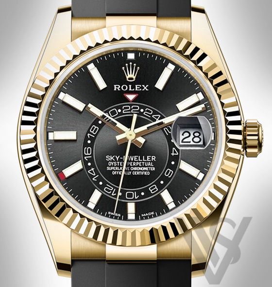 Brand New Rolex - Sky-Dweller - Black Index Dial - 18K Yellow Gold - Oysterflex Bracelet