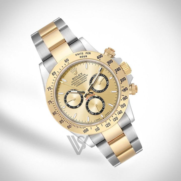 Brand New Rolex Daytona 18K Yellow Gold & Oyster Steel Champagne Index Dial