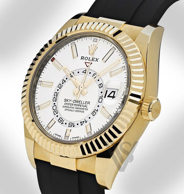 Brand New Rolex - Sky-Dweller - White Index Dial - 18K Yellow Gold - Oysterflex Bracelet