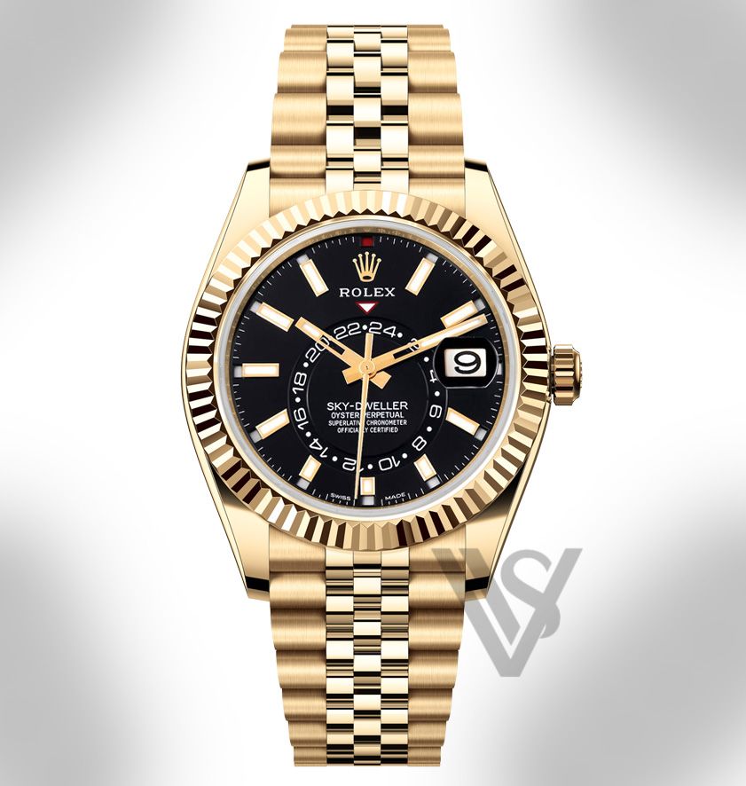 Brand New Rolex - Sky-Dweller - Black Index Dial - 18K Yellow Gold - Jubilee Bracelet