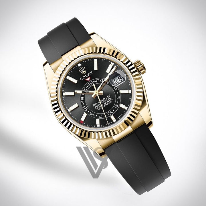 Brand New Rolex - Sky-Dweller - Black Index Dial - 18K Yellow Gold - Oysterflex Bracelet