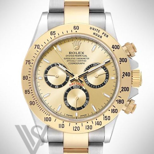 Brand New Rolex Daytona 18K Yellow Gold & Oyster Steel Champagne Index Dial
