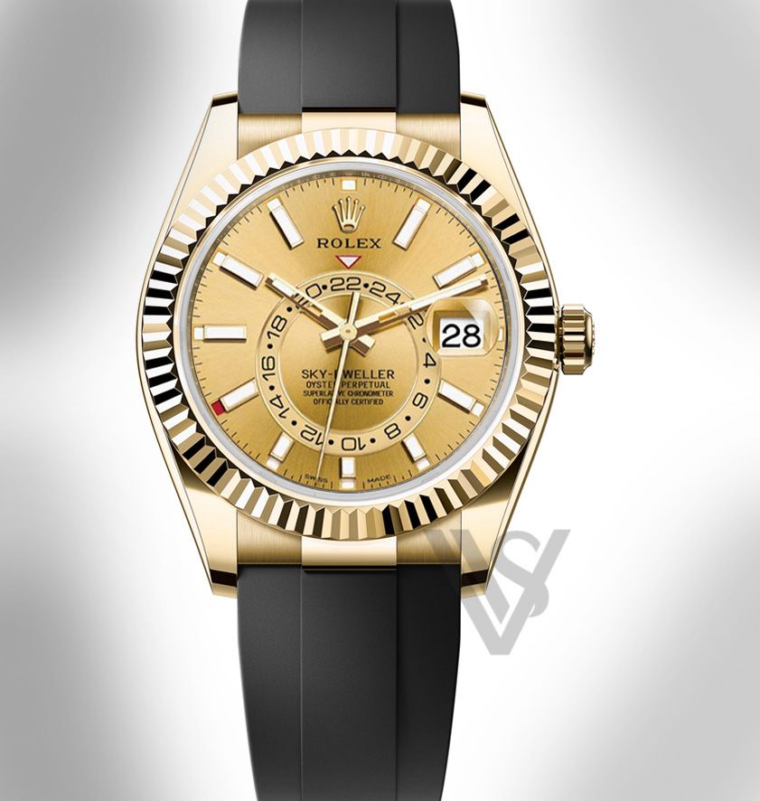 Brand New Rolex - Sky-Dweller - Champagne Dial 18K - Command Bezel - Oysterflex Bracelet