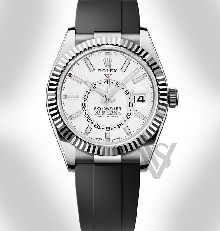 Brand New Rolex - Sky-Dweller - White Index Dial - 18K White Gold - Oysterflex Bracelet