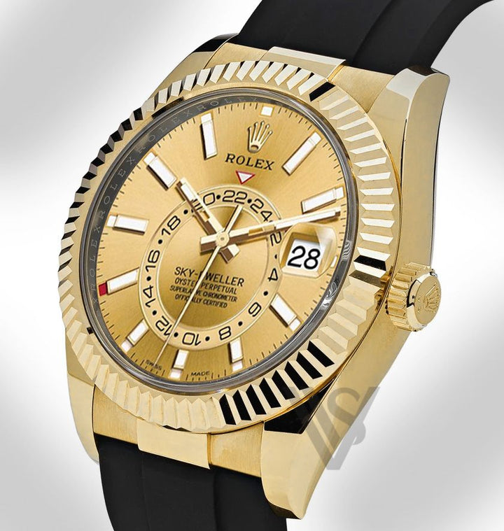Brand New Rolex - Sky-Dweller - Champagne Dial 18K - Command Bezel - Oysterflex Bracelet