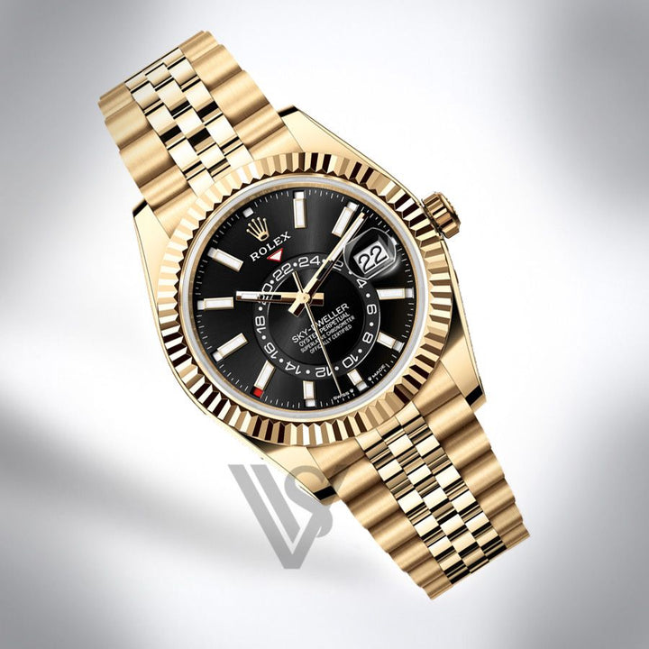 Brand New Rolex - Sky-Dweller - Black Index Dial - 18K Yellow Gold - Jubilee Bracelet