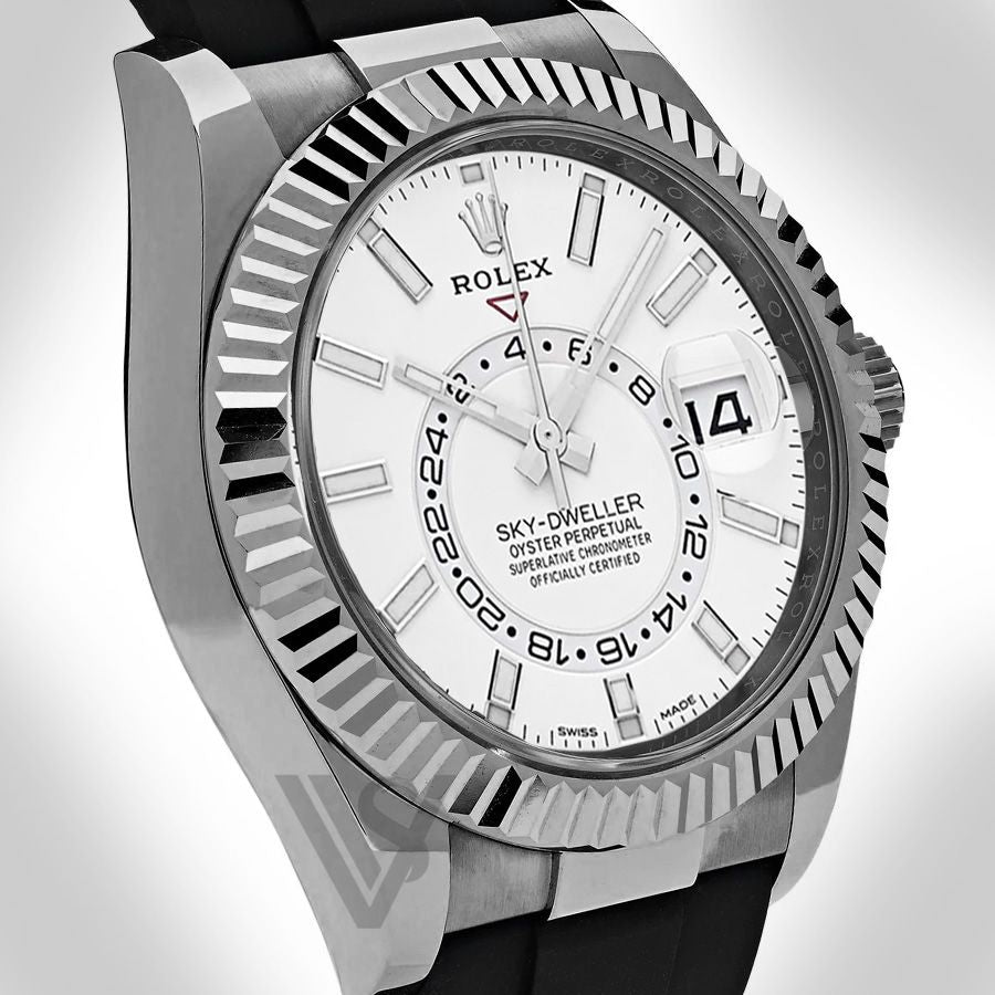 Brand New Rolex - Sky-Dweller - White Index Dial - 18K White Gold - Oysterflex Bracelet