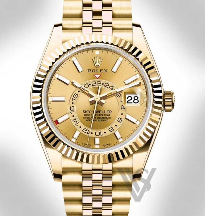 Brand New Rolex - Sky-Dweller - Champagne Index Dial - 18K Yellow Gold - Jubilee Bracelet