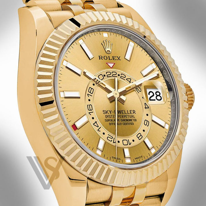 Brand New Rolex - Sky-Dweller - Champagne Index Dial - 18K Yellow Gold - Jubilee Bracelet