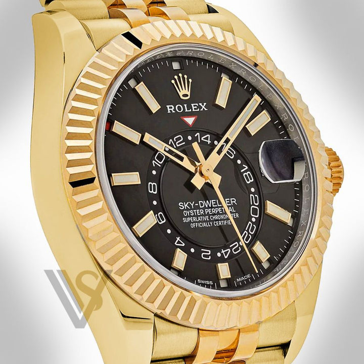 Brand New Rolex - Sky-Dweller - Black Index Dial - 18K Yellow Gold - Jubilee Bracelet