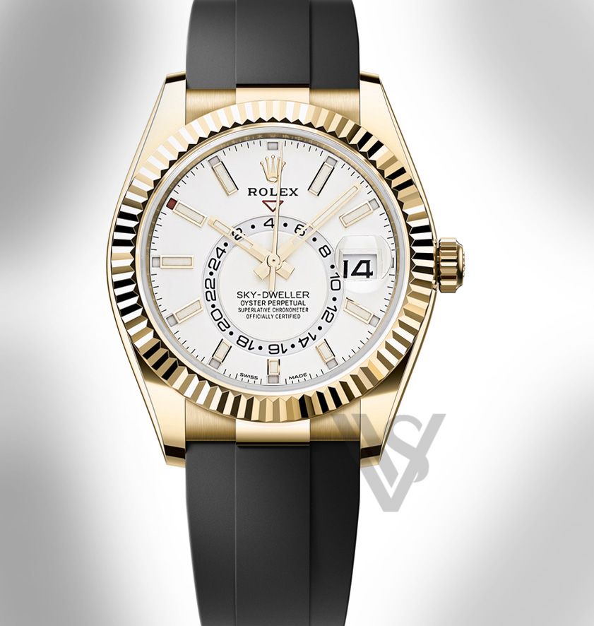 Brand New Rolex - Sky-Dweller - White Index Dial - 18K Yellow Gold - Oysterflex Bracelet