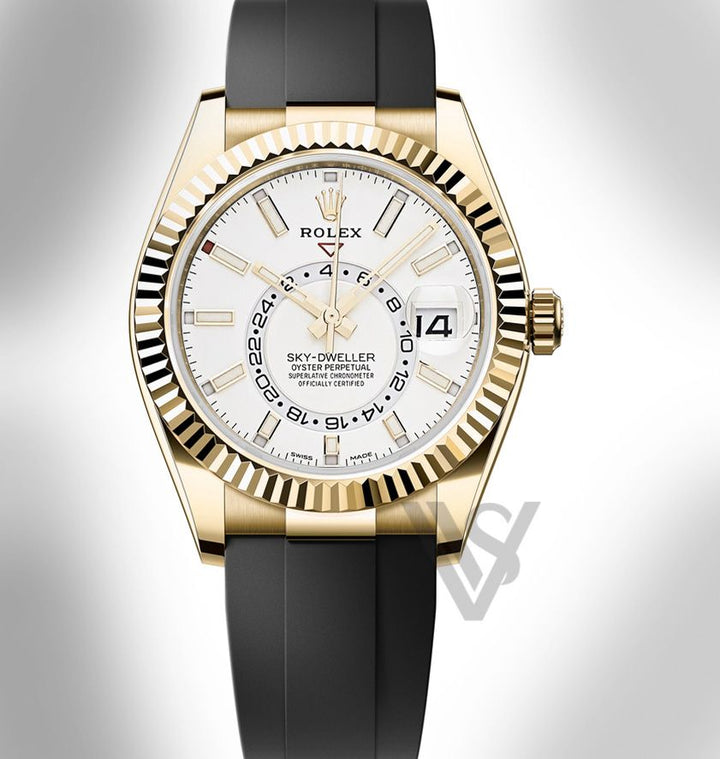 Brand New Rolex - Sky-Dweller - White Index Dial - 18K Yellow Gold - Oysterflex Bracelet