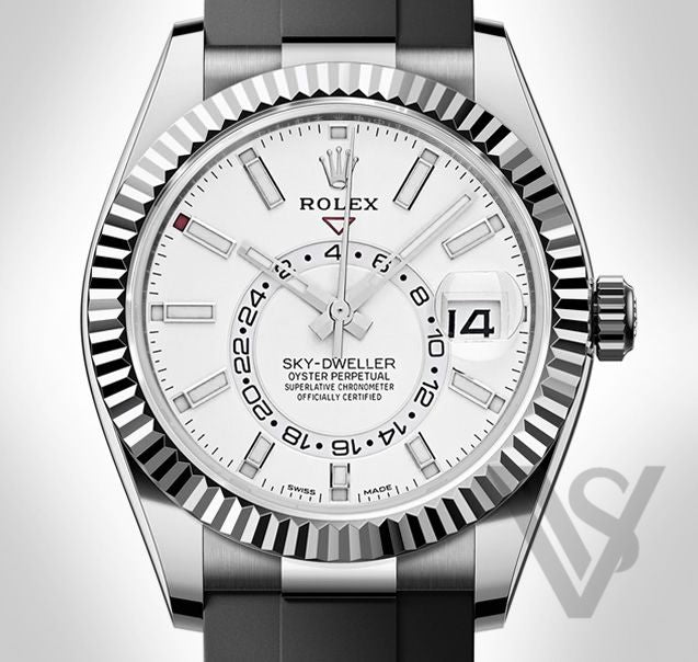 Brand New Rolex - Sky-Dweller - White Index Dial - 18K White Gold - Oysterflex Bracelet