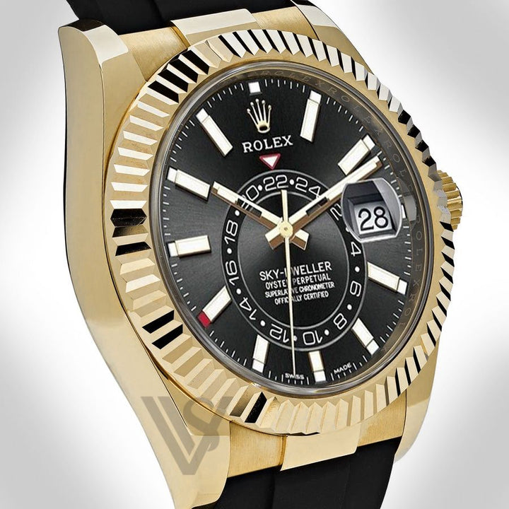 Brand New Rolex - Sky-Dweller - Black Index Dial - 18K Yellow Gold - Oysterflex Bracelet