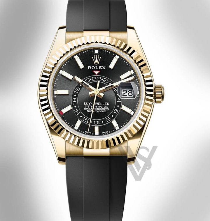 Brand New Rolex - Sky-Dweller - Black Index Dial - 18K Yellow Gold - Oysterflex Bracelet