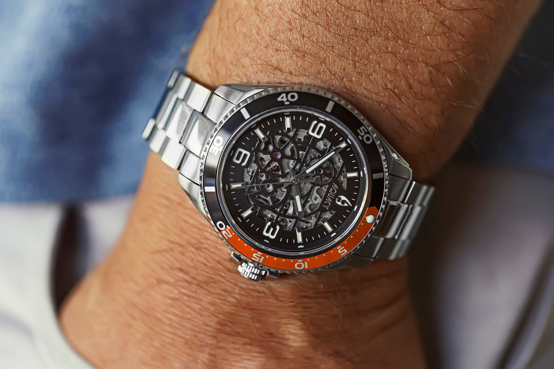 Automatic Miyota Movement Skeleton Black/Orange | Black Dial