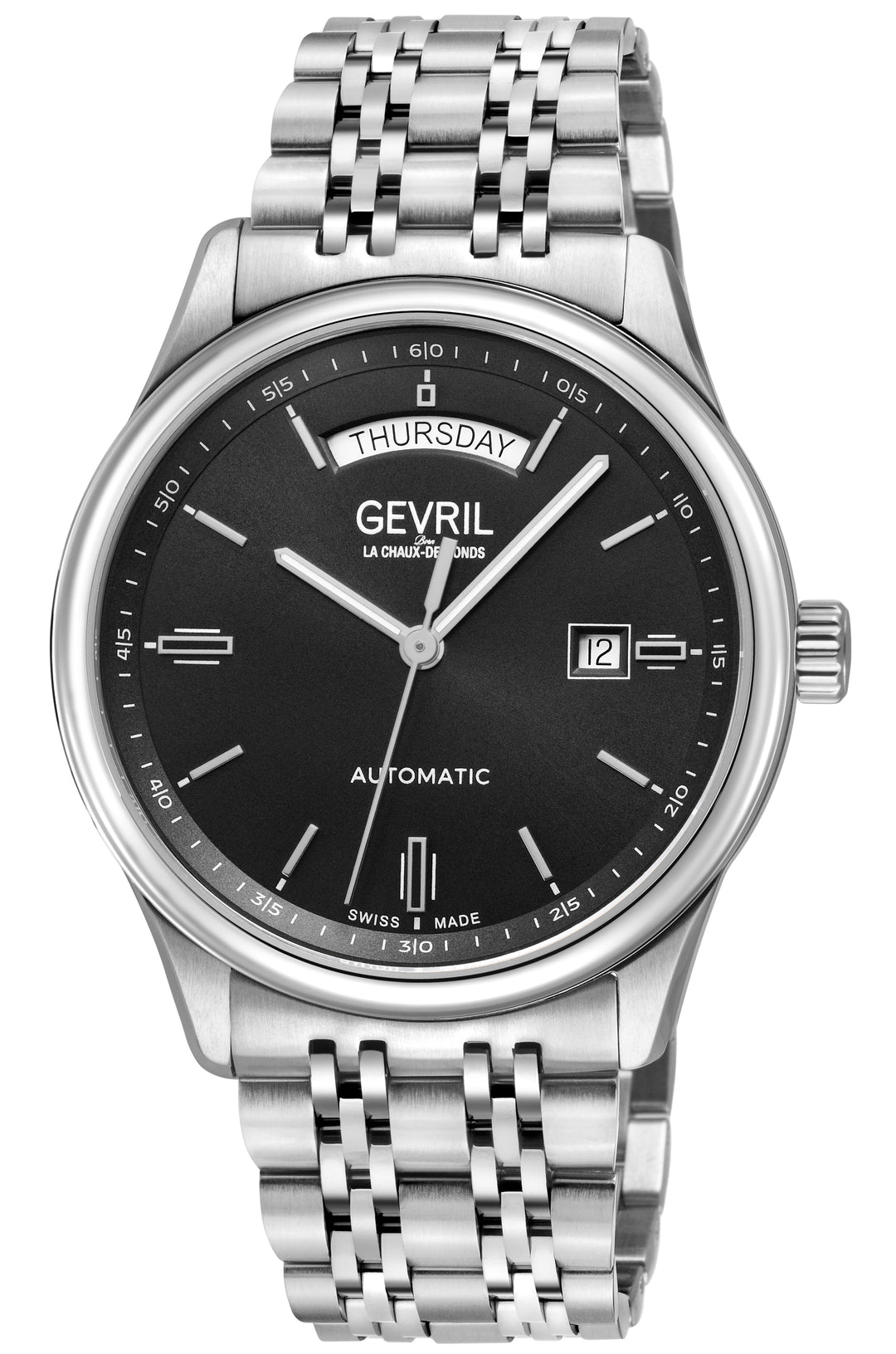 Excelsior Swiss made Automatic Sellita SW240, Day Date  Black Sunray Dial, SS Ca