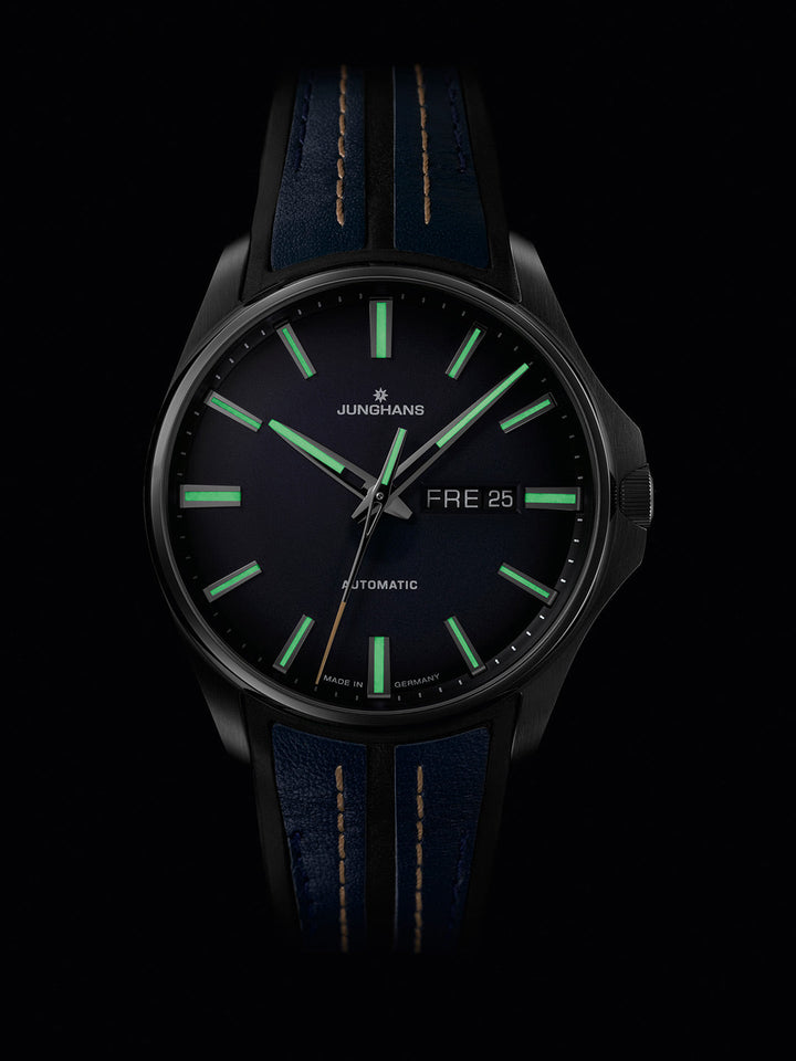 Meister S Automatic Midnight Blue Dial / Blue-Black Rubber-Leather Strap Midnigh