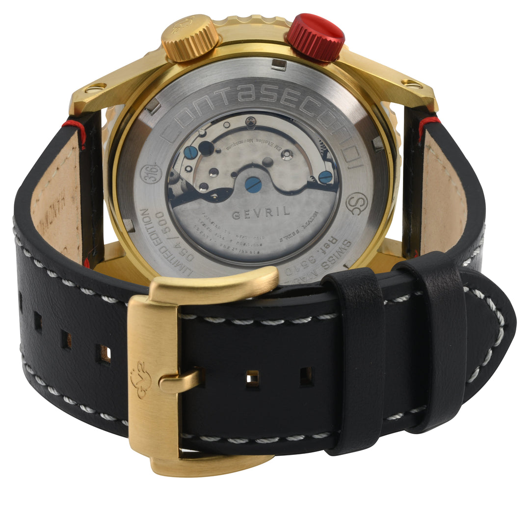 Contasecondi Gold GV2 by Gevril Swiss Automatic Dual Rotating Bezel Watch | Blac