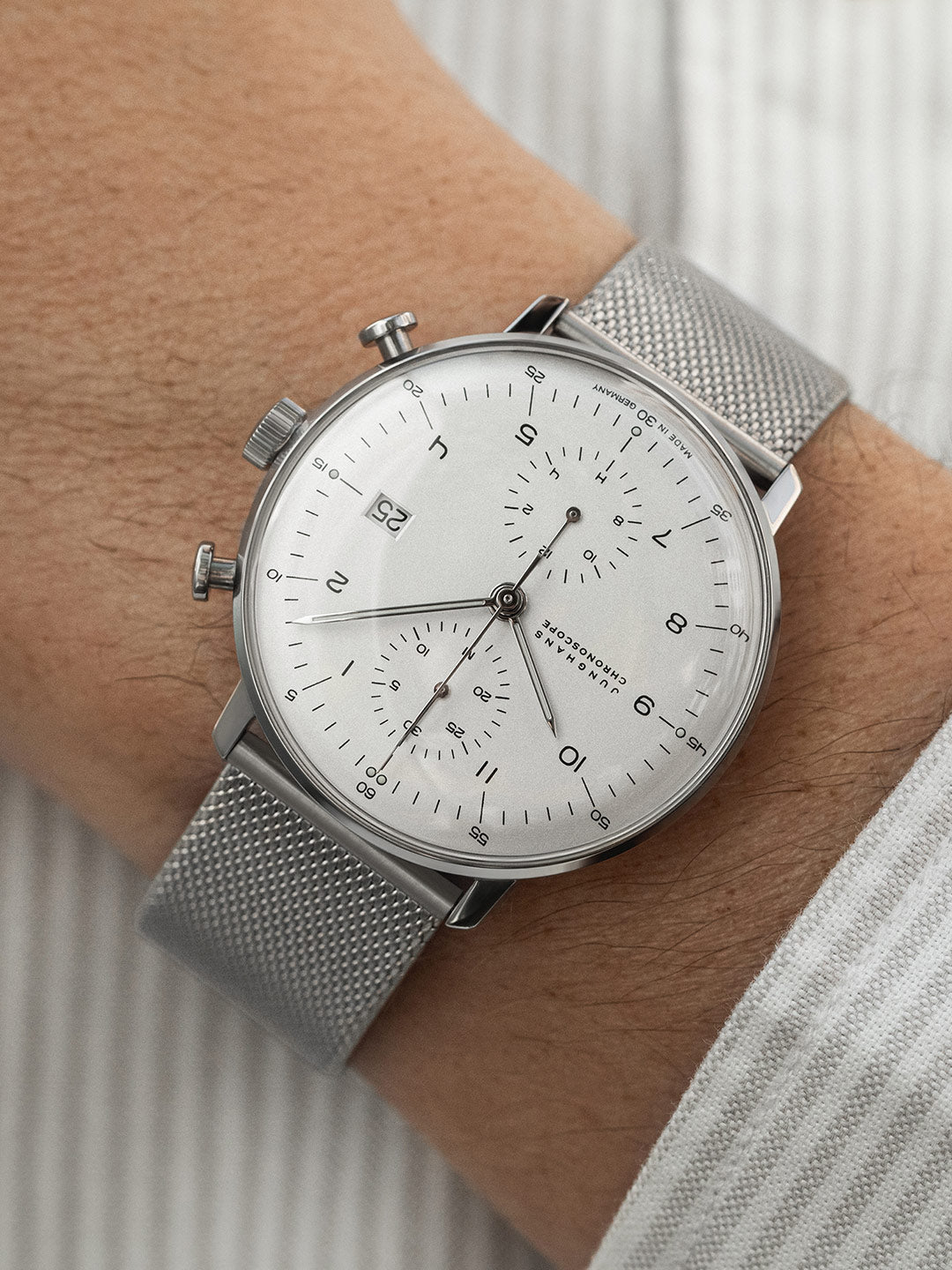 Max Bill Chronoscope White Dial / Milanese Bracelet White Dial