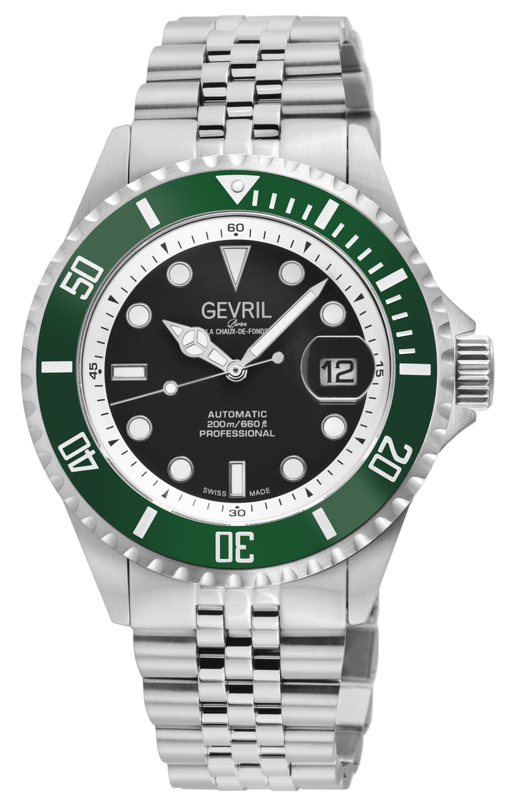 Wall Street Gevril Swiss Made SW200-1 Steel Rotating Green Ceramic Bezel , 316L 