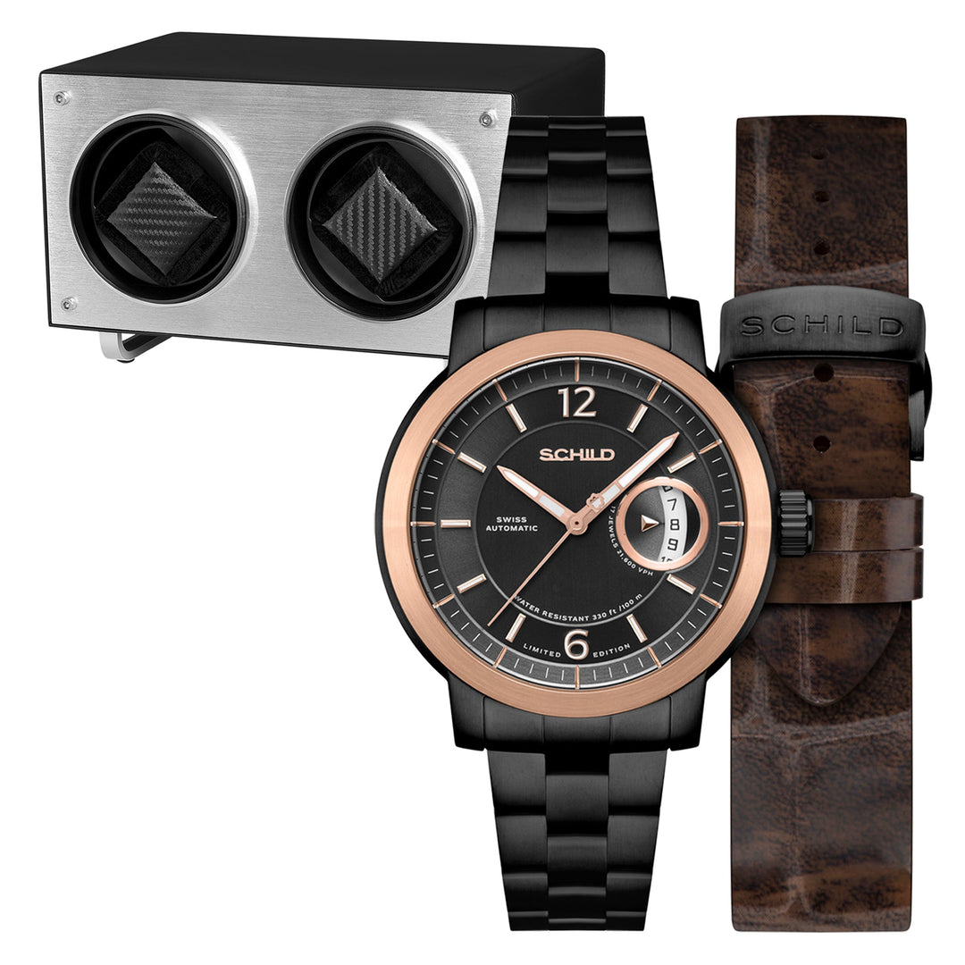 Heinrich Minimal Swiss Automatic Limited Edition Watch Winder Set Black & Rose G
