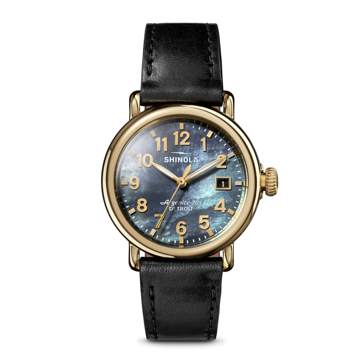 Runwell Watch Gray Mother-Of-Pearl Dial / Black Leather Strap Gray Dial