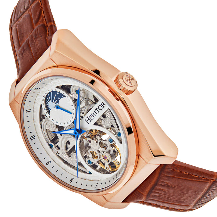 Daxton Semi Skeleton Brown/Rose Gold | White Dial