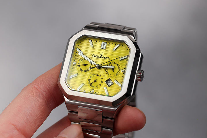 Tenuis Automatic Calendar Silver Bezel | Yellow Dial