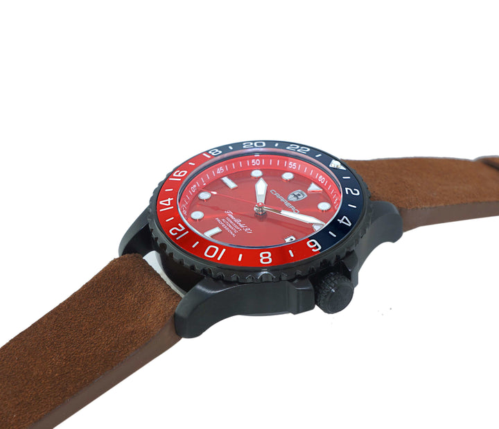 TIME BOLD- X4 BLUE/RED - BROWN SUEDE Red Dial
