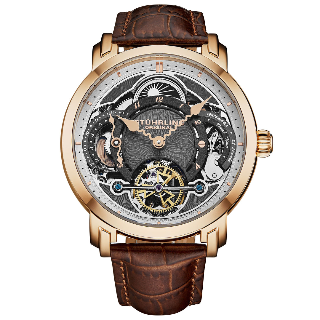 Legacy Dual Time Skeleton Leather | Gunmetal Dial