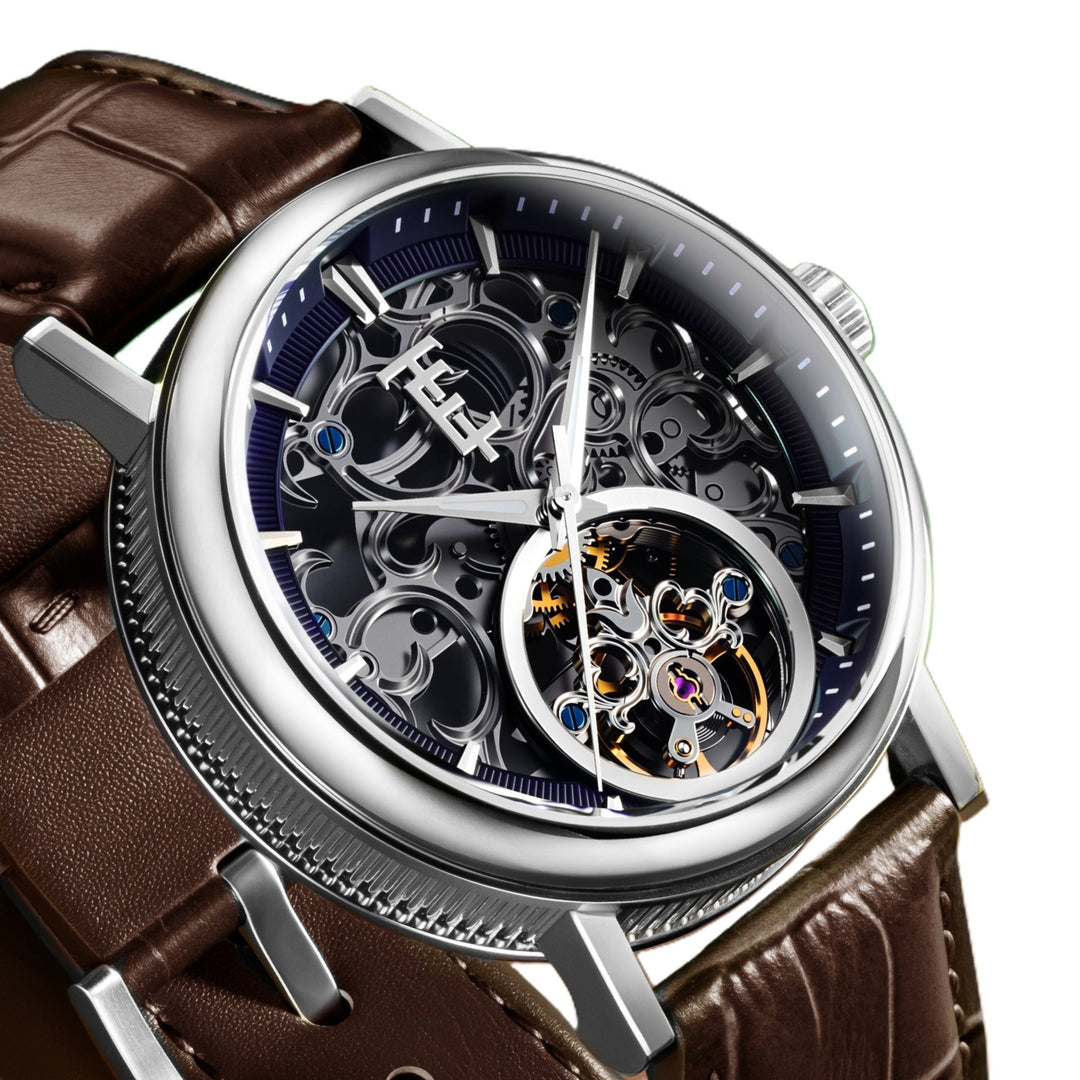 Beaufort Steel Wave  / Brown Leather Strap Blue Dial