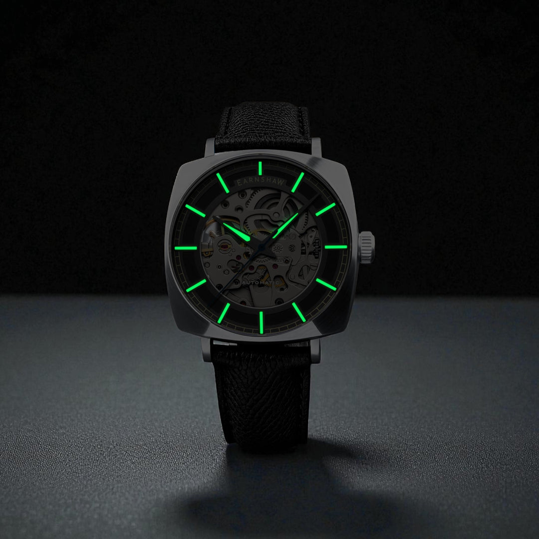 City Of London Moorgate Skeleton Automatic Black / Genuine Leather Strap Black D