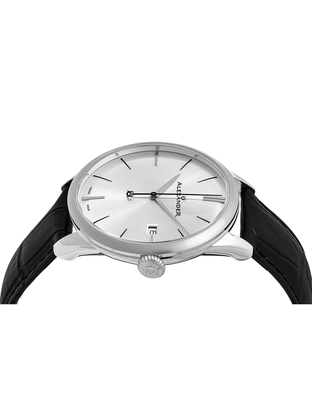 Sophisticate A911 Stainless Steel Case on Black Embossed Genuine Leather Strap, 