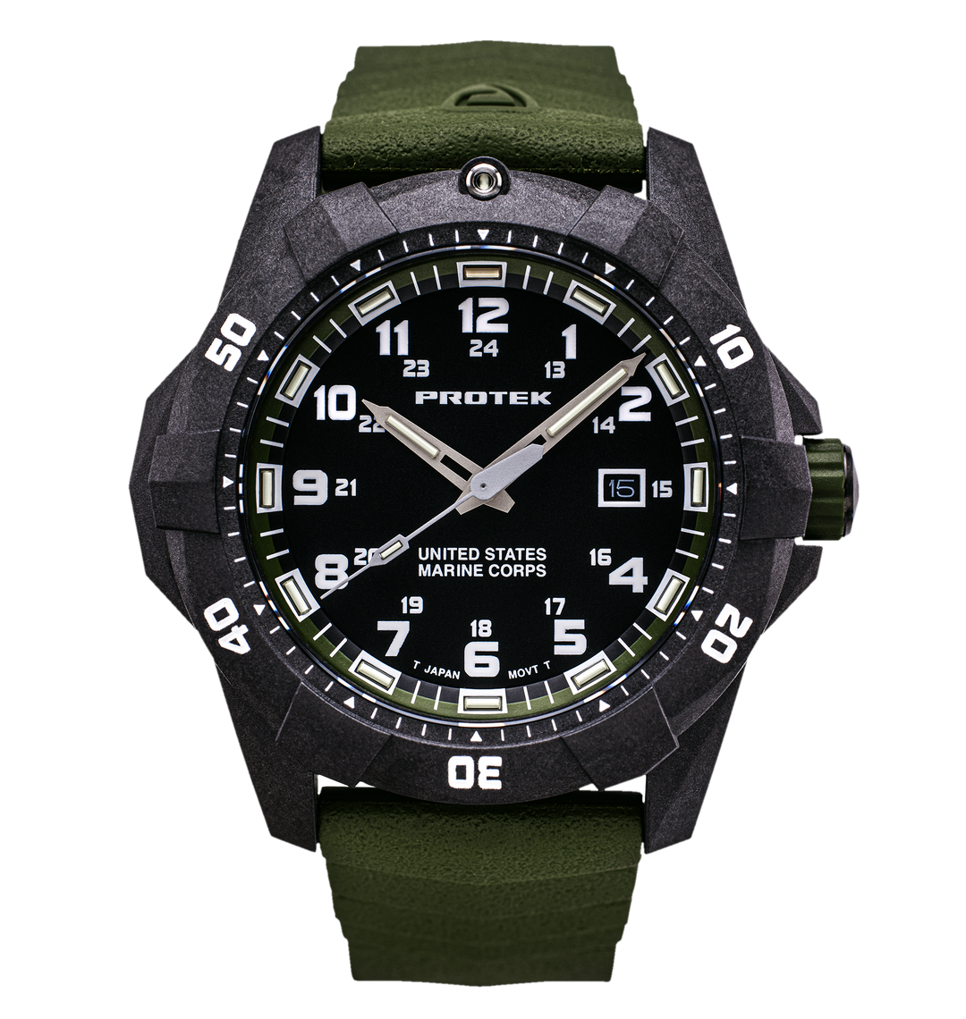 USMC Carbon Dive CARBON CASE/BLACK & GREEN DIAL/GREEN STRAP | Black / Green Dial