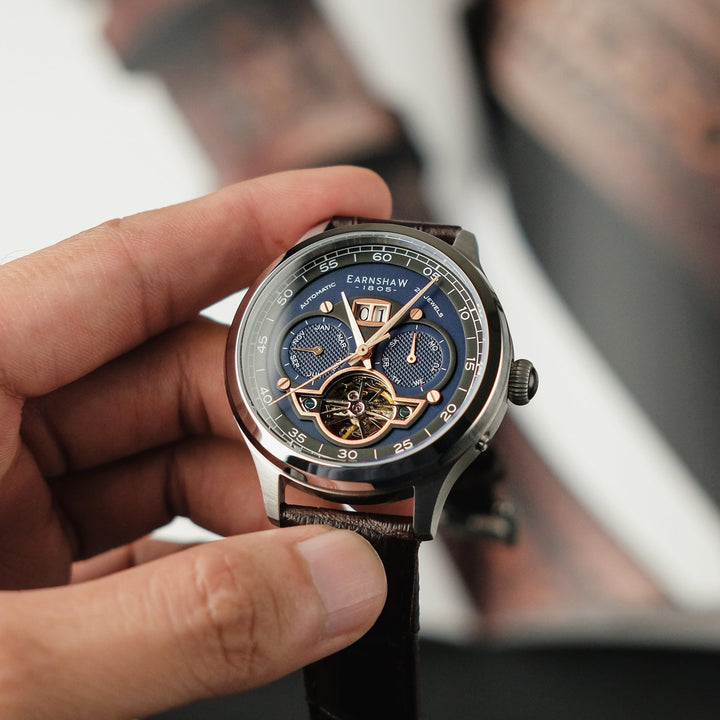 Baron Grand Date Calendar Open Heart Automatic Blue / Genuine Leather | Blue Dia
