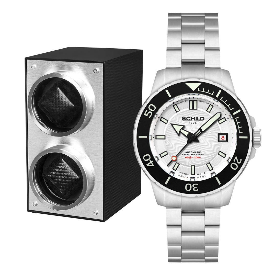 Hermann Swiss Automatic Limited Edition Watch Winder Set White / Stainless Steel