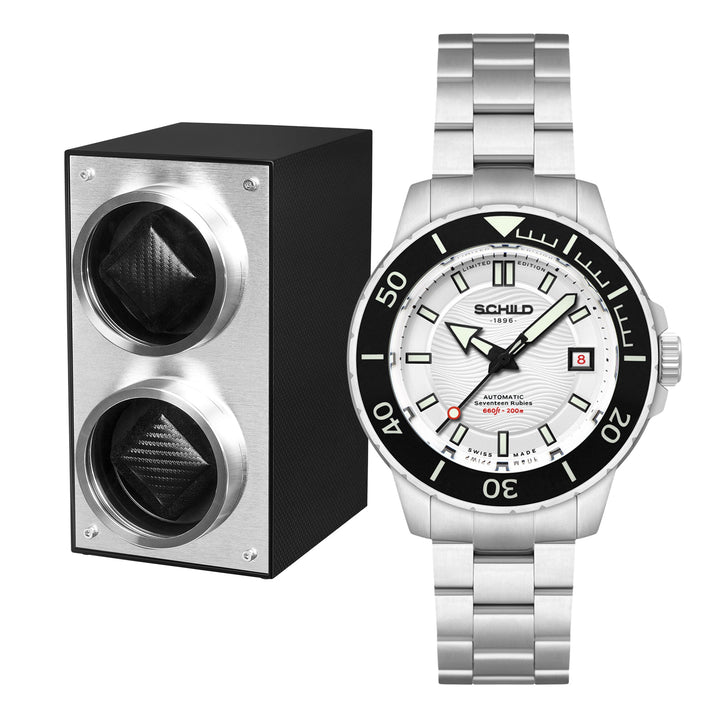 Hermann Swiss Automatic Limited Edition Watch Winder Set White / Stainless Steel