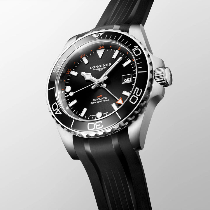 HYDROCONQUEST GMT Black / Rubber | Black Dial