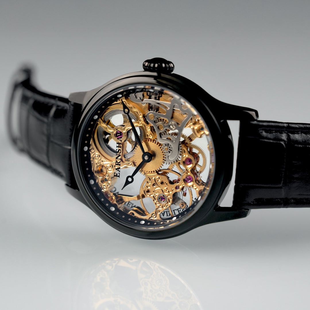 Bauer Mechanical Skeleton Gold / Genuine Leather | Gold Dial