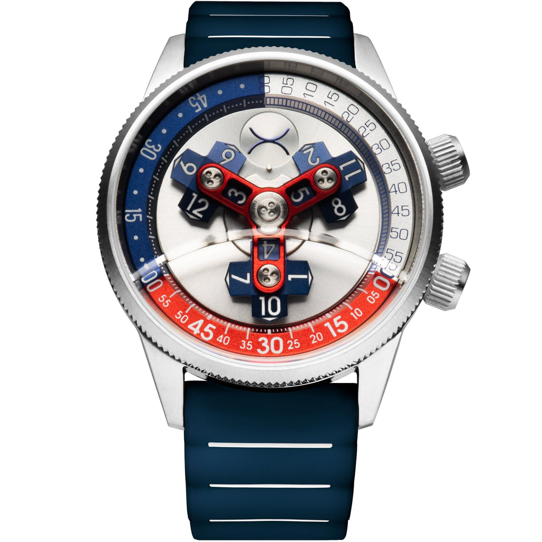 Vendetta II Automatic Wandering Hour Navy Red Silver Dial